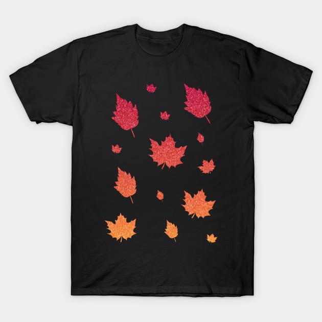 Red Orange Ombre Faux Glitter Autumn Fall Leaves T-Shirt by Felicity-K